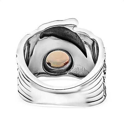 Artisan Crafted Ethiopian Welo Opal Dolphin Ring in Black Oxidized Sterling Silver (Size 10.0) 0.90 ctw