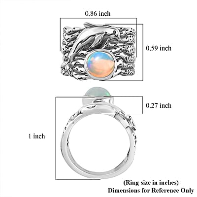 Artisan Crafted Ethiopian Welo Opal Dolphin Ring in Black Oxidized Sterling Silver (Size 10.0) 0.90 ctw