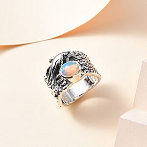 Artisan Crafted Ethiopian Welo Opal Dolphin Ring in Black Oxidized Sterling Silver (Size 7.0) 0.90 ctw