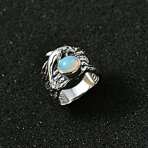 Artisan Crafted Ethiopian Welo Opal Dolphin Ring in Black Oxidized Sterling Silver (Size 7.0) 0.90 ctw