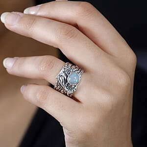 Artisan Crafted Ethiopian Welo Opal Dolphin Ring in Black Oxidized Sterling Silver (Size 7.0) 0.90 ctw