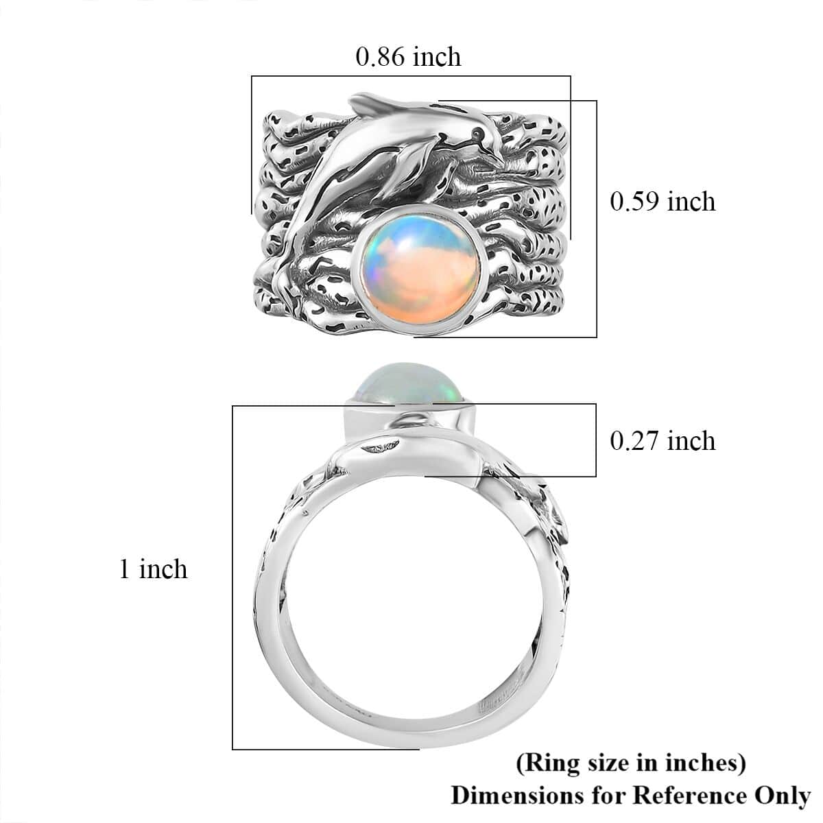 Artisan Crafted Ethiopian Welo Opal Dolphin Ring in Black Oxidized Sterling Silver (Size 7.0) 0.90 ctw image number 6