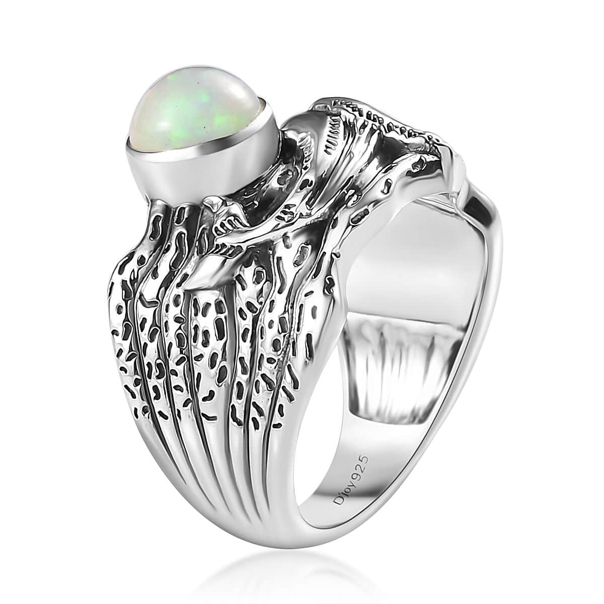 Artisan Crafted Ethiopian Welo Opal Whale Ring in Black Oxidized Sterling Silver (Size 10.0) 0.90 ctw image number 4