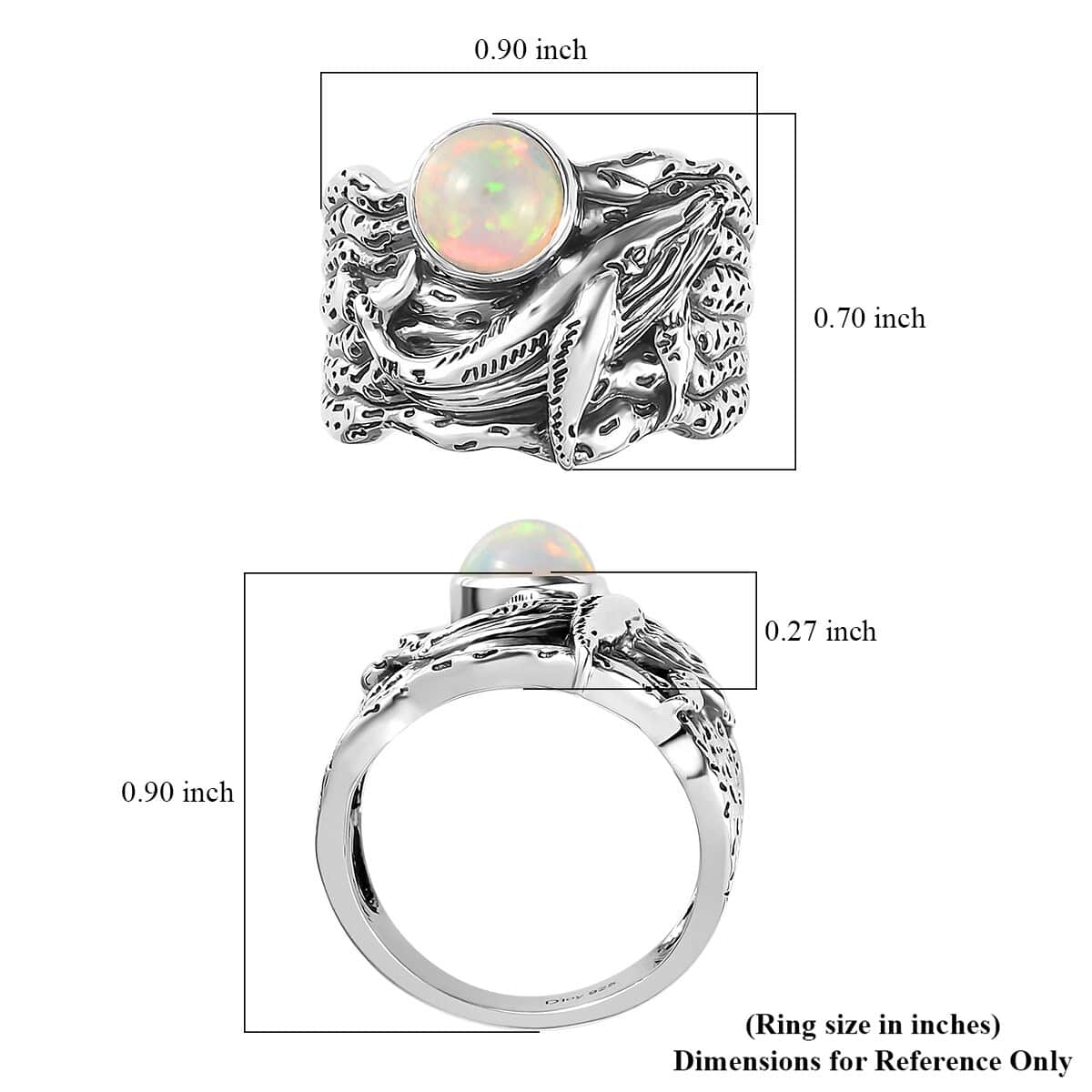 Artisan Crafted Ethiopian Welo Opal Whale Ring in Black Oxidized Sterling Silver (Size 10.0) 0.90 ctw image number 6