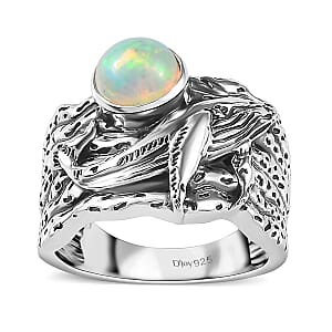 Artisan Crafted Ethiopian Welo Opal Whale Ring in Black Oxidized Sterling Silver (Size 6.0) 0.90 ctw