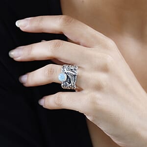 Artisan Crafted Ethiopian Welo Opal Whale Ring in Black Oxidized Sterling Silver (Size 6.0) 0.90 ctw