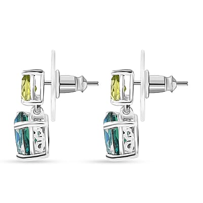 Peacock Quartz (Triplet) and Peridot Dangle Earrings in Platinum Over Sterling Silver 3.60 ctw