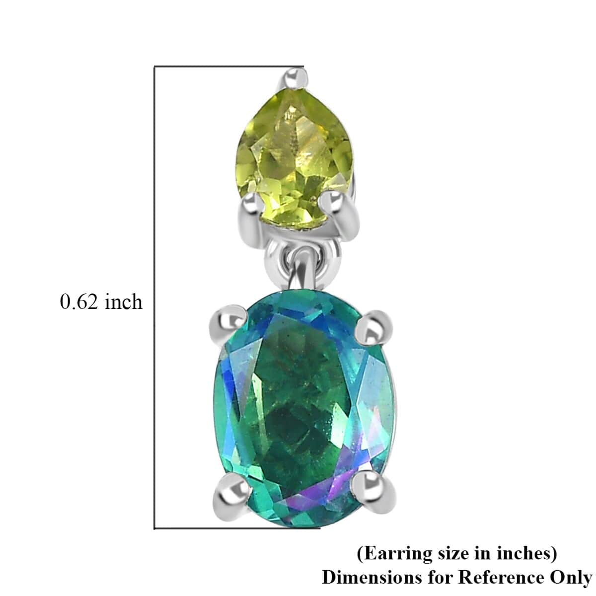 Peacock Quartz (Triplet) and Peridot Dangle Earrings in Platinum Over Sterling Silver 3.60 ctw image number 5