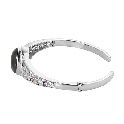 Malagasy Labradorite and Multi Gemstone Cuff Bracelet in Stainless Steel (7.25 In) 14.75 ctw