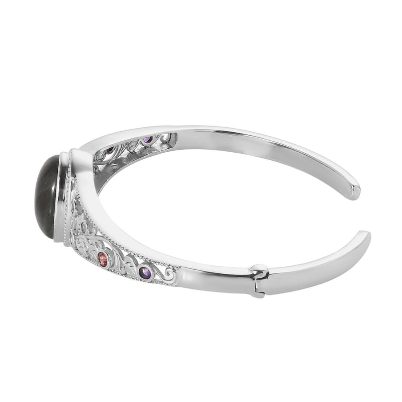 Malagasy Labradorite and Multi Gemstone Cuff Bracelet in Stainless Steel (7.25 In) 14.75 ctw