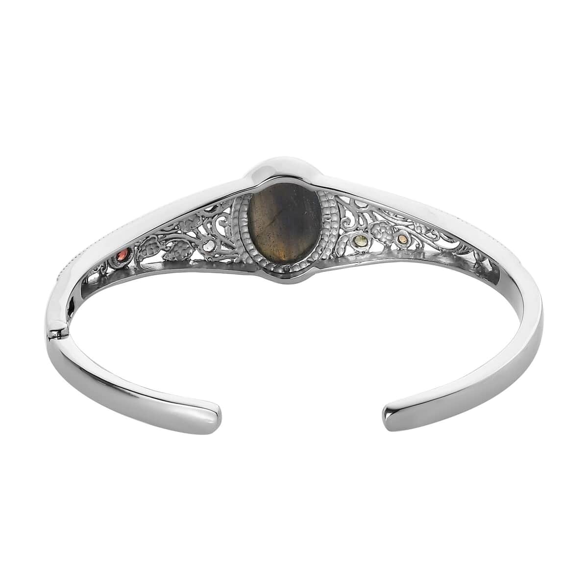 Malagasy Labradorite and Multi Gemstone Cuff Bracelet in Stainless Steel (7.25 In) 14.75 ctw image number 5