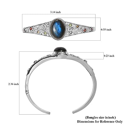Malagasy Labradorite and Multi Gemstone Cuff Bracelet in Stainless Steel (7.25 In) 14.75 ctw