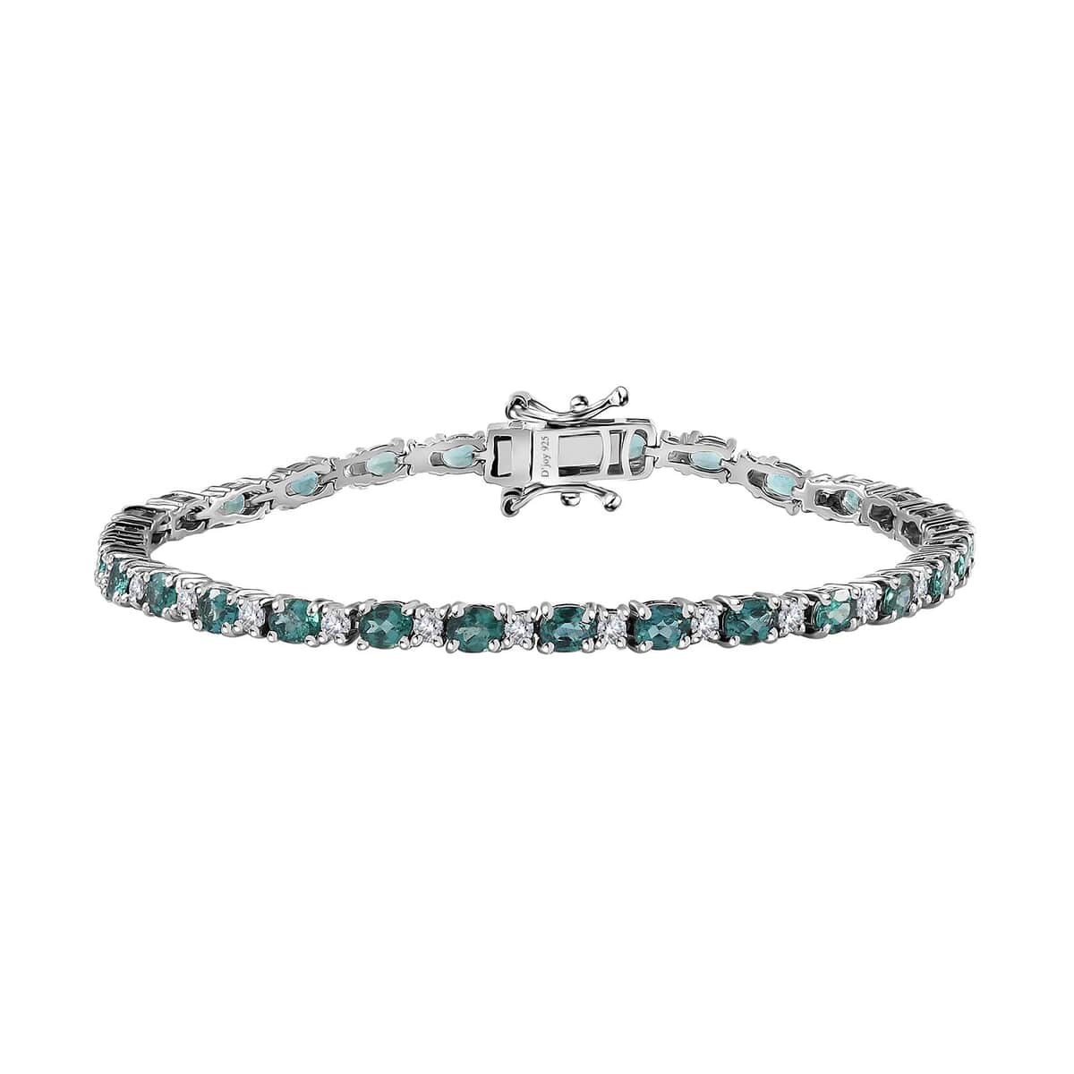 Indian Ocean Apatite and Moissanite Bracelet in Platinum Over Sterling Silver (7.25 In) 5.60 ctw image number 0