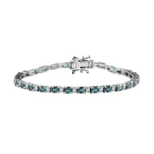 Indian Ocean Apatite and Moissanite Bracelet in Platinum Over Sterling Silver (7.25 In) 5.60 ctw