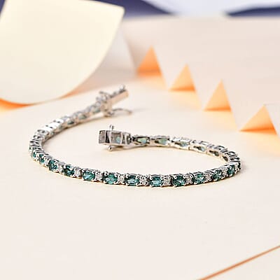 Indian Ocean Apatite and Moissanite Bracelet in Platinum Over Sterling Silver (7.25 In) 5.60 ctw