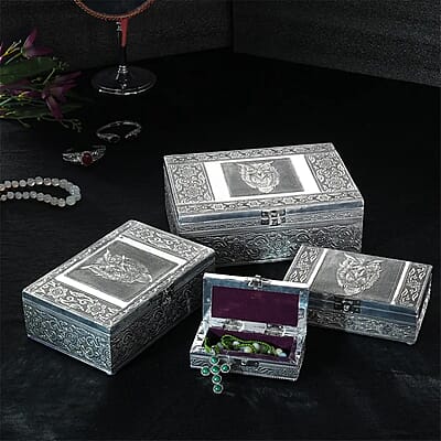 Handcrafted Set of 4 Owl Nested Aluminium Oxidized Nested Box
