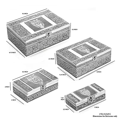 Handcrafted Set of 4 Owl Nested Aluminium Oxidized Nested Box