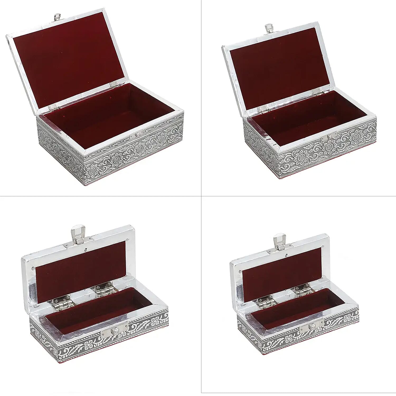 "Set of 4 Owl Nested Oxidized Nested Box  SIZE: 9.5(L)x6.75(W)x3.5(H) Inches 8(L)x5.25(W)x2.5(H) Inches 6.5(L)x4(W)x2(H) Inches 5(L)x2.5(W)x1.25(H) inch COLOR: Sliver"