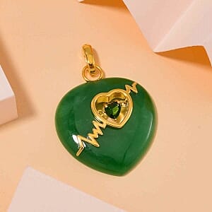 Green Jade and Chrome Diopside 18.60 ctw Pendant in Vermeil Yellow Gold Over Sterling Silver