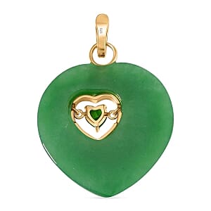 Green Jade and Chrome Diopside 18.60 ctw Pendant in Vermeil Yellow Gold Over Sterling Silver