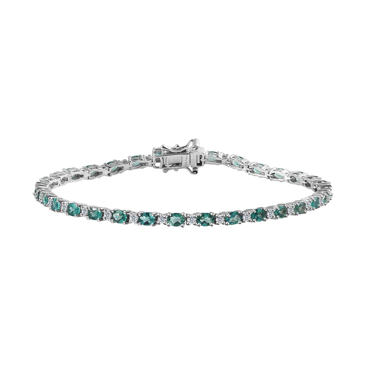 Indian Ocean Apatite and Moissanite Bracelet in Platinum Over Sterling Silver (6.50 In) 5.00 ctw image number 0