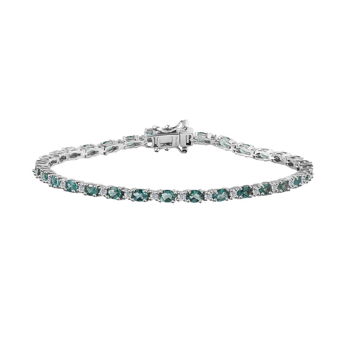 Indian Ocean Apatite and Moissanite Tennis Bracelet in Platinum Over Sterling Silver (8.00 In) 6.15 ctw image number 0
