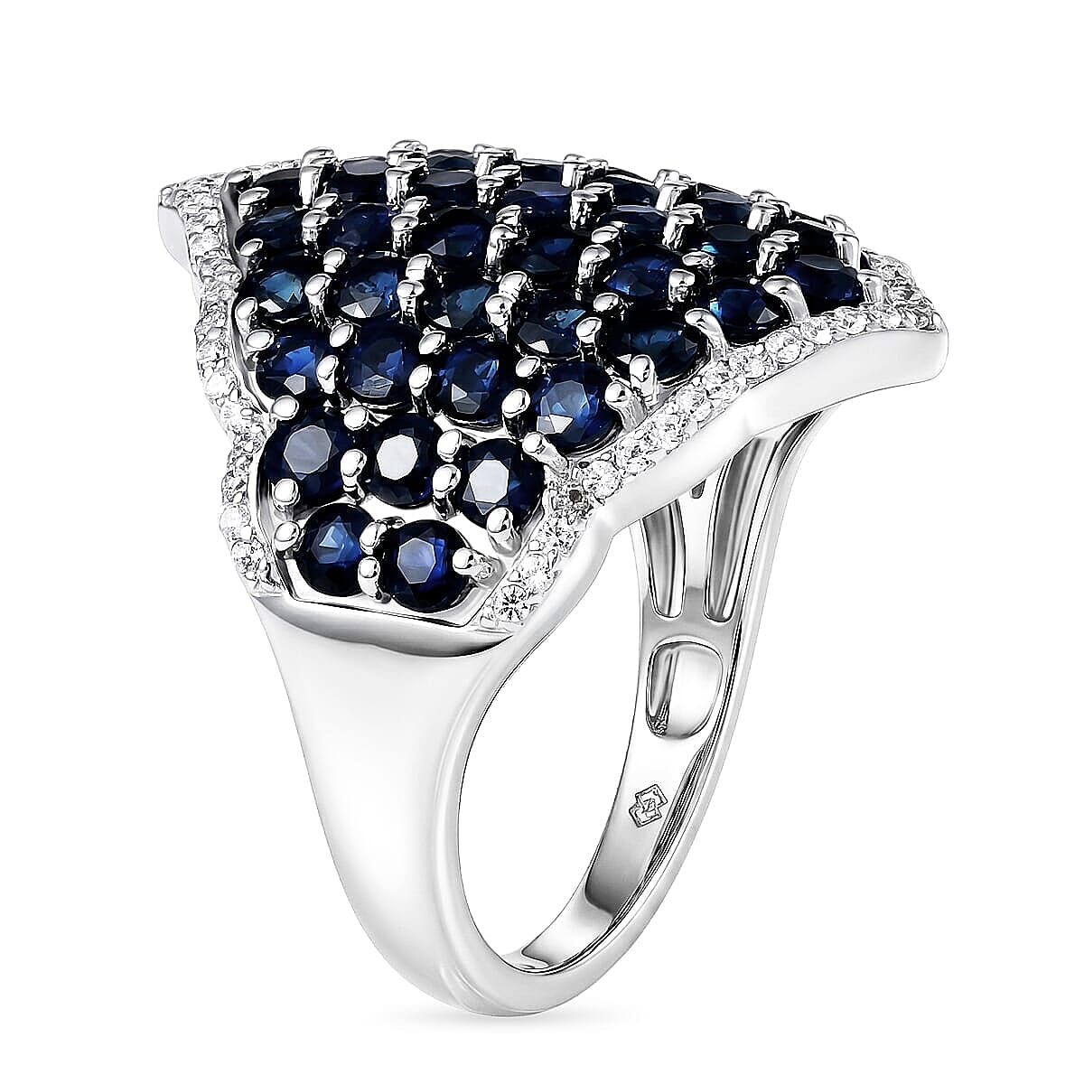 Premium Kanchanaburi Blue Sapphire (DF) and White Zircon 4.15 ctw Ring in Rhodium Over Sterling Silver (Size 5.0)
