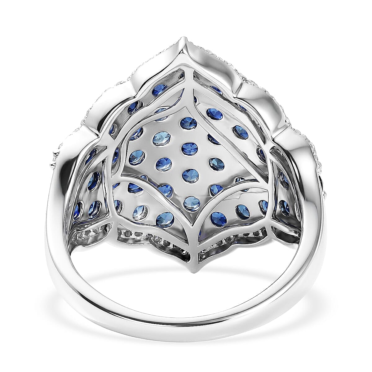 Premium Kanchanaburi Blue Sapphire (DF) and White Zircon 4.15 ctw Ring in Rhodium Over Sterling Silver (Size 5.0)