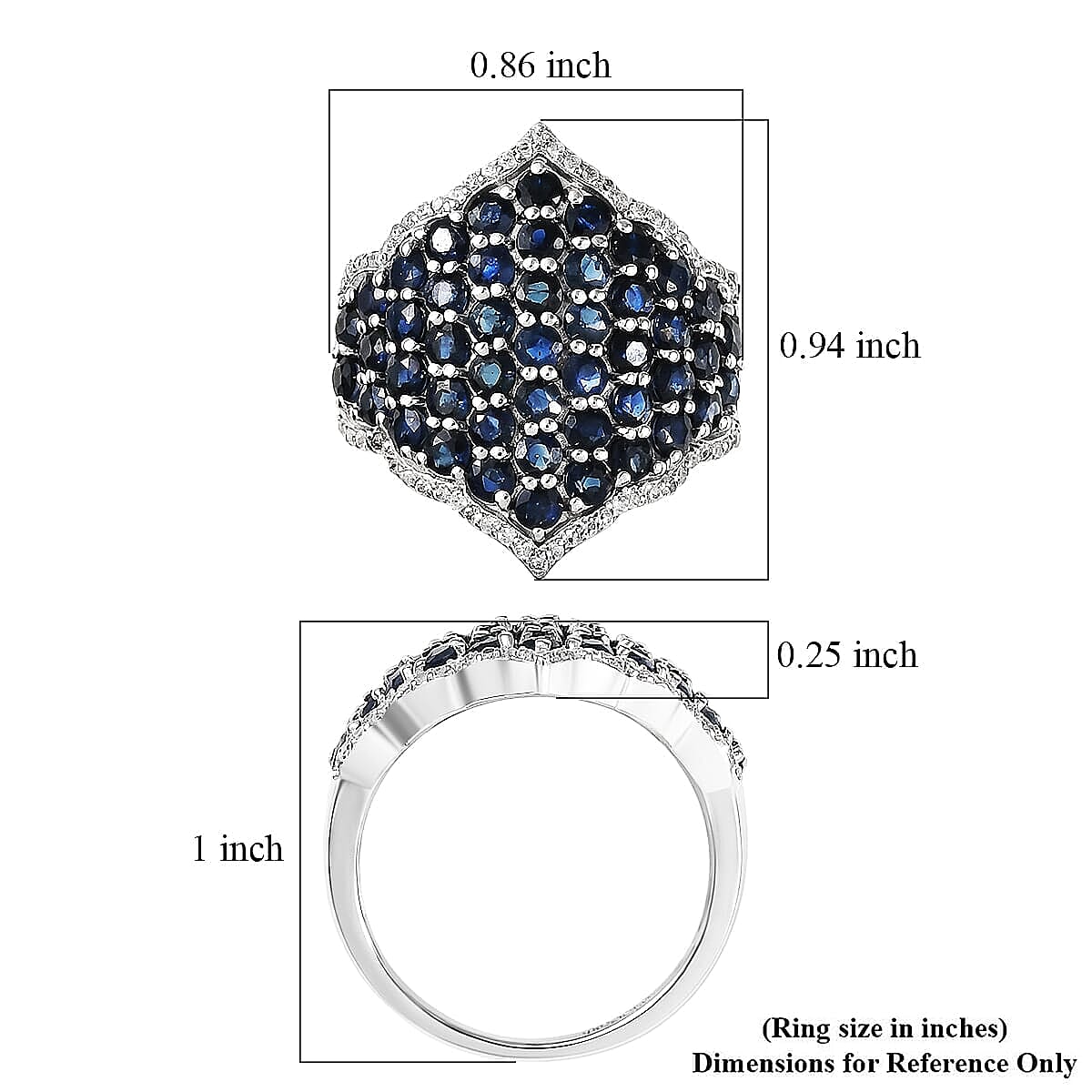 Premium Kanchanaburi Blue Sapphire (DF) and White Zircon 4.15 ctw Ring in Rhodium Over Sterling Silver (Size 5.0)