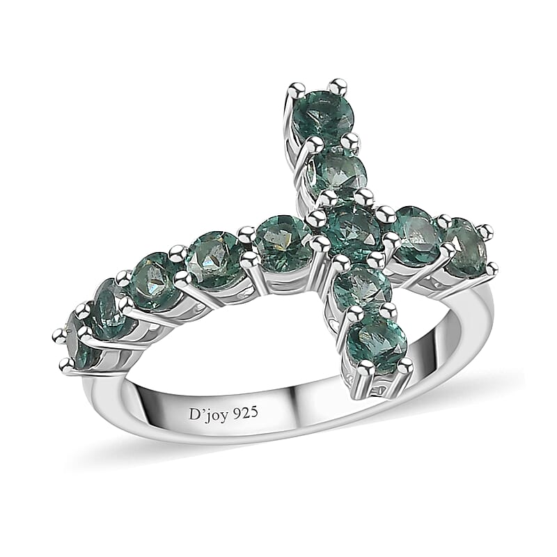 Premium Indian Ocean Apatite Cross Ring in Platinum Over Sterling Silver (Size 10.0) 1.60 ctw