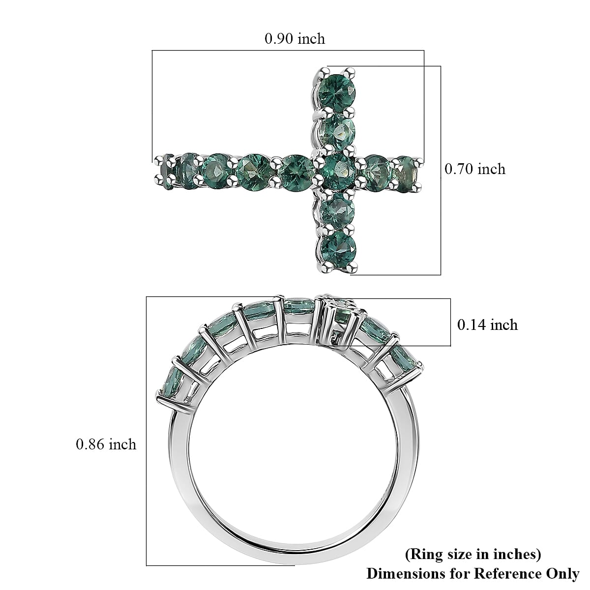 Premium Indian Ocean Apatite Cross Ring in Platinum Over Sterling Silver (Size 10.0) 1.60 ctw