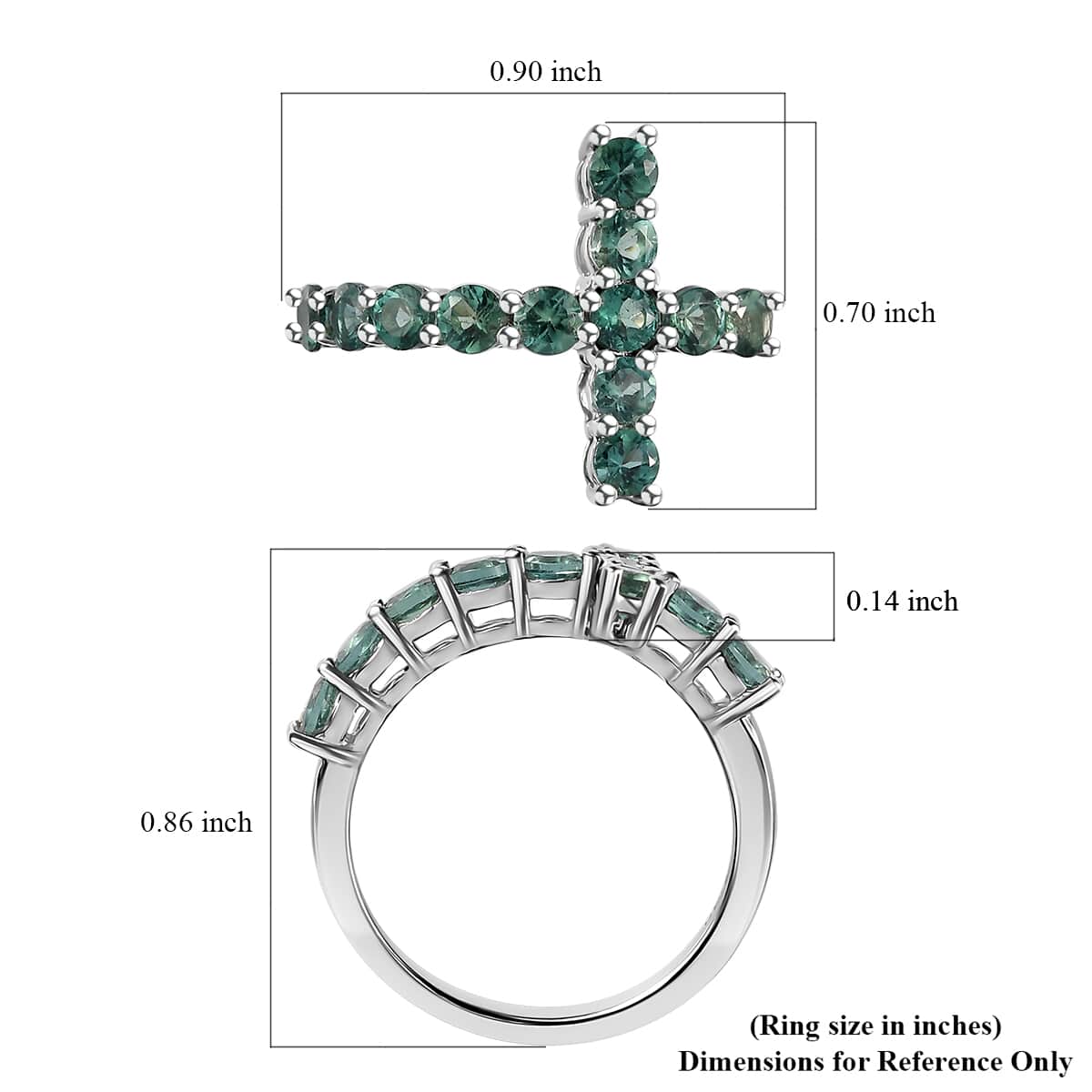 Premium Indian Ocean Apatite Cross Ring in Platinum Over Sterling Silver (Size 10.0) 1.60 ctw image number 5