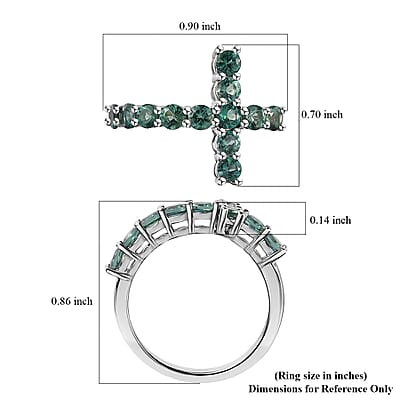 Premium Indian Ocean Apatite Cross Ring in Platinum Over Sterling Silver (Size 10.0) 1.60 ctw