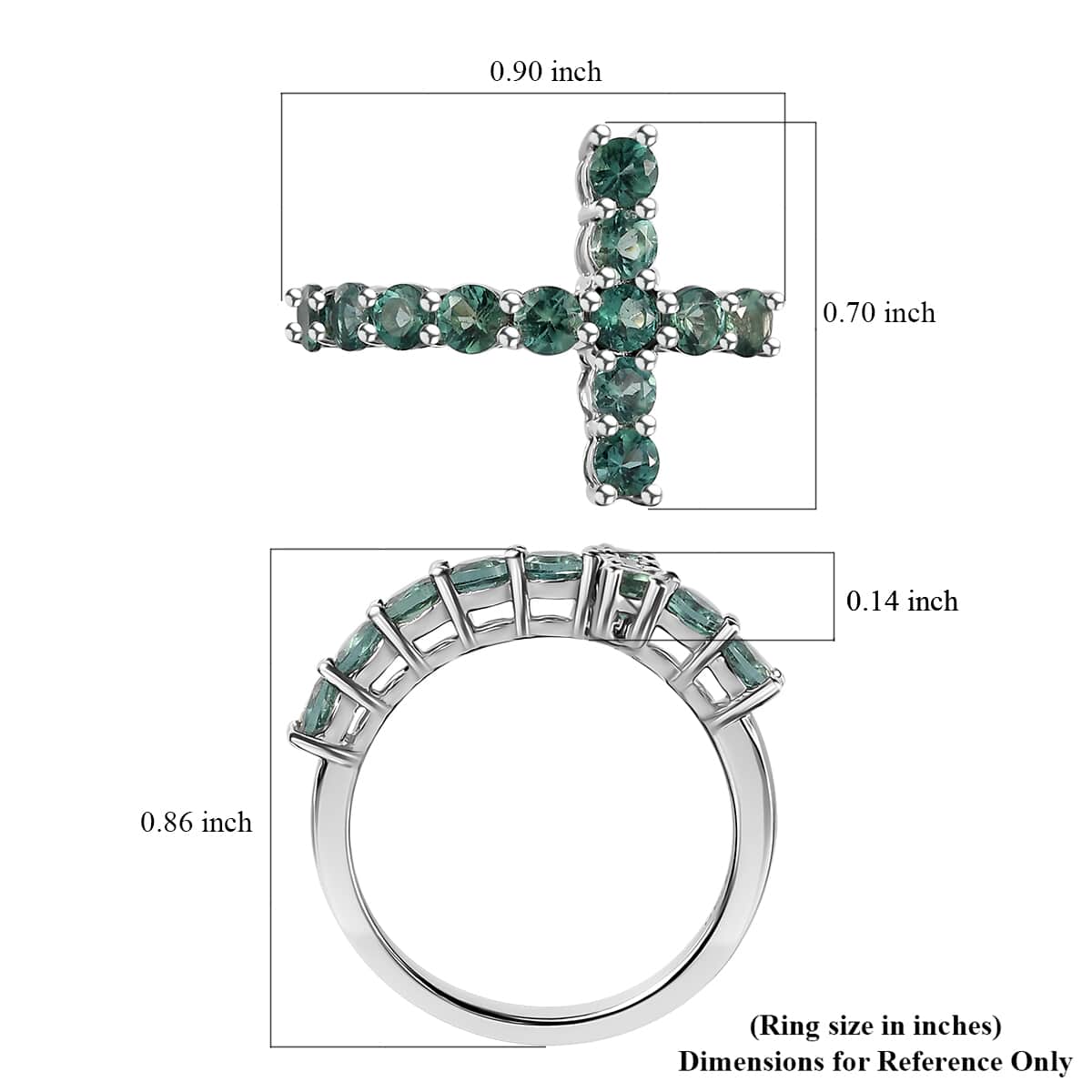 Premium Indian Ocean Apatite Cross Ring in Platinum Over Sterling Silver (Size 7.0) 1.60 ctw image number 5