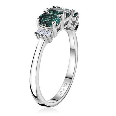 Indian Ocean Apatite, Diamond 3 Stone Ring in Platinum Over Sterling Silver (Size 10.0) 1.25 ctw