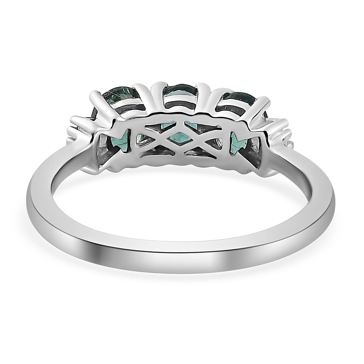 Indian Ocean Apatite, Diamond 3 Stone Ring in Platinum Over Sterling Silver (Size 10.0) 1.25 ctw
