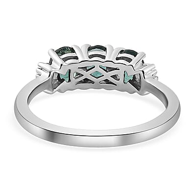 Indian Ocean Apatite, Diamond 3 Stone Ring in Platinum Over Sterling Silver (Size 10.0) 1.25 ctw