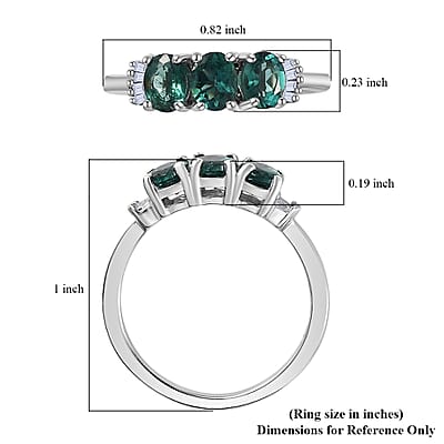 Indian Ocean Apatite, Diamond 3 Stone Ring in Platinum Over Sterling Silver (Size 10.0) 1.25 ctw