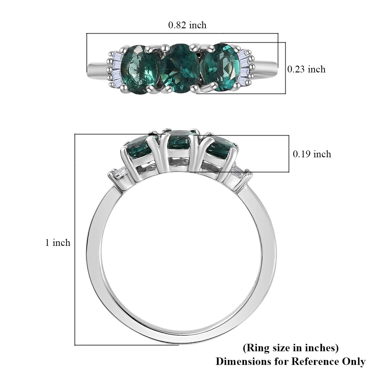 Indian Ocean Apatite and Diamond 3 Stone Ring in Platinum Over Sterling Silver (Size 5.0) 1.25 ctw image number 5