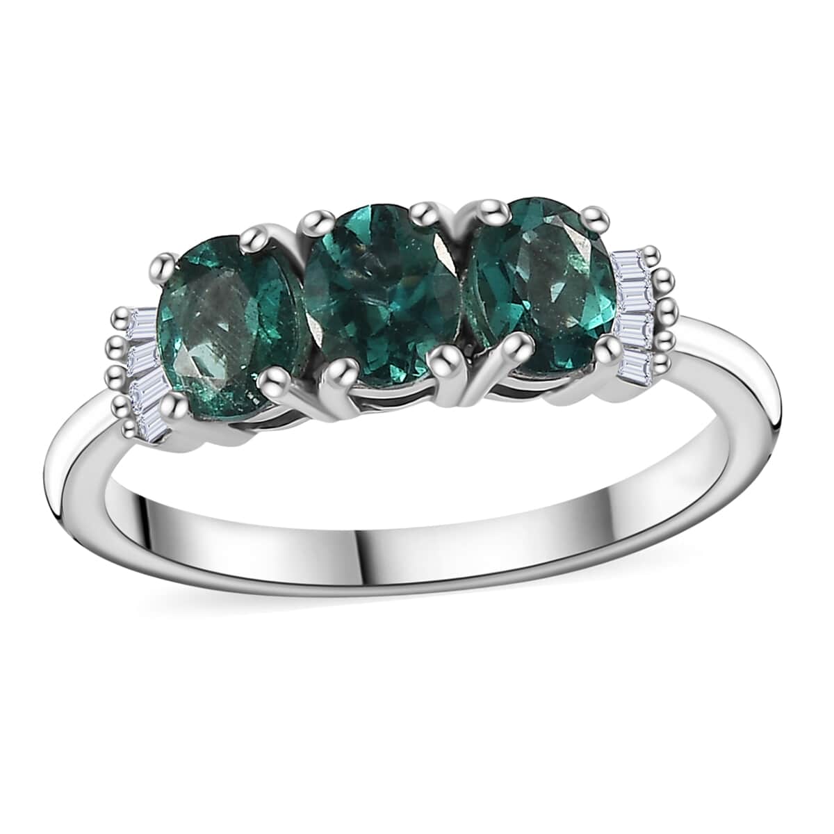 Indian Ocean Apatite and Diamond 3 Stone Ring in Platinum Over Sterling Silver (Size 6.0) 1.25 ctw image number 0