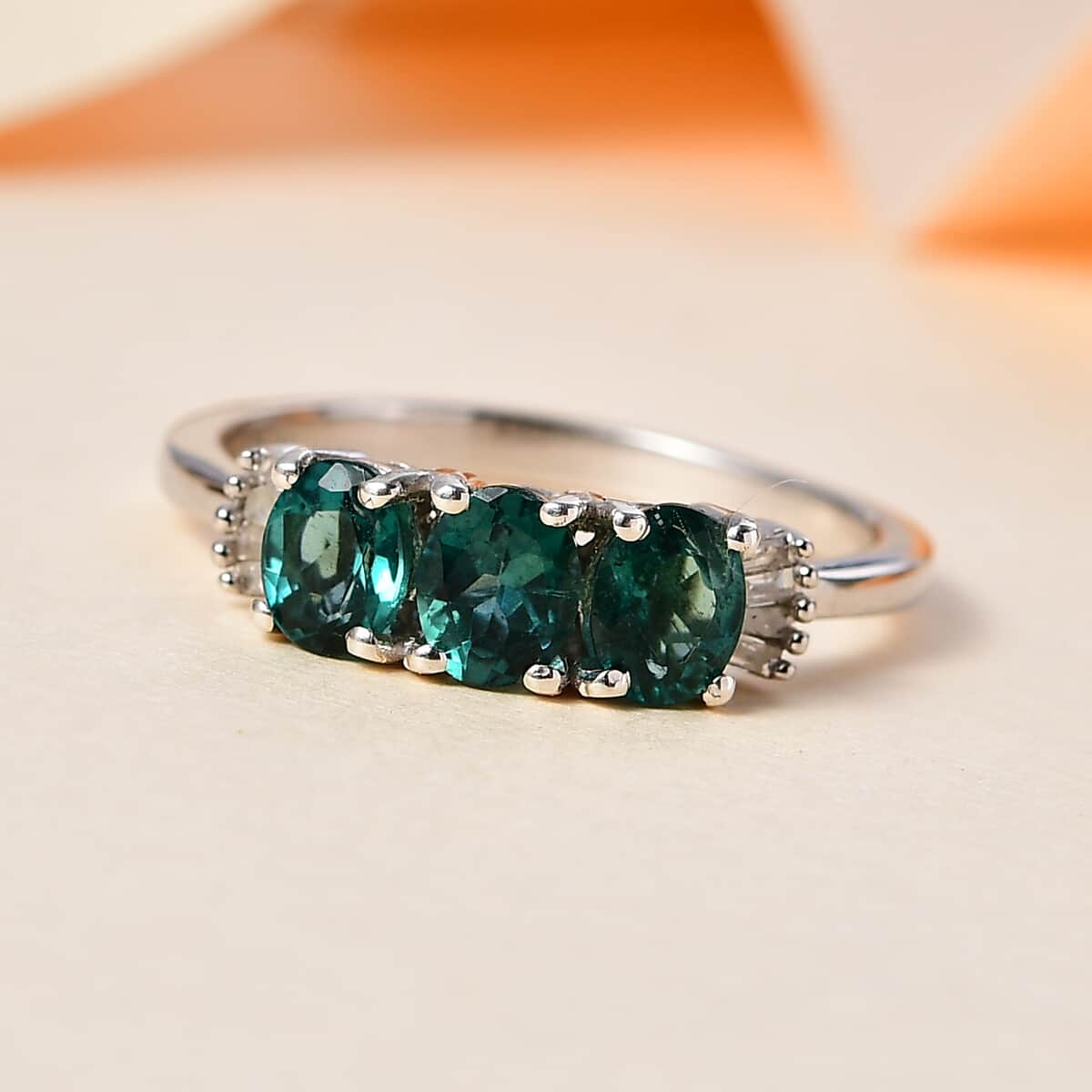 Indian Ocean Apatite, Diamond Ring in Platinum Over Sterling Silver (Size 10.0) 1.25 ctw image number 1