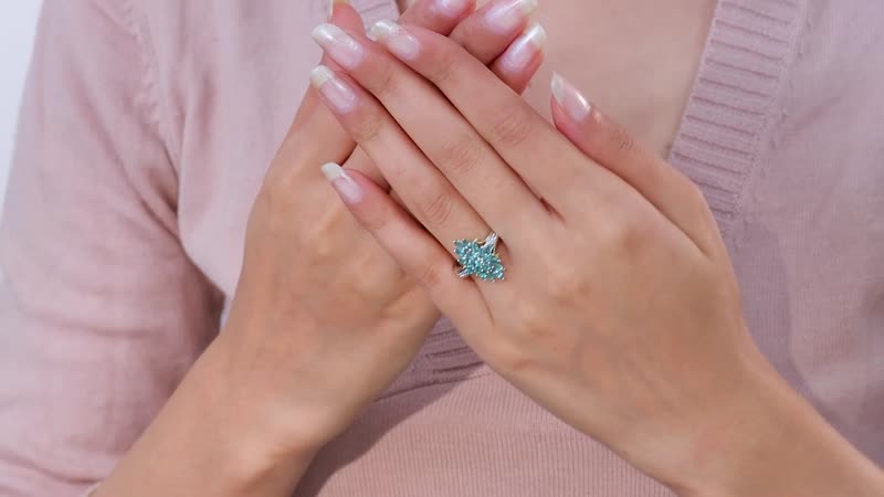 Indian Ocean Apatite, White Zircon Elongated Ring in Vermeil YG and Platinum Over Sterling Silver (Size 10.0) 1.70 ctw