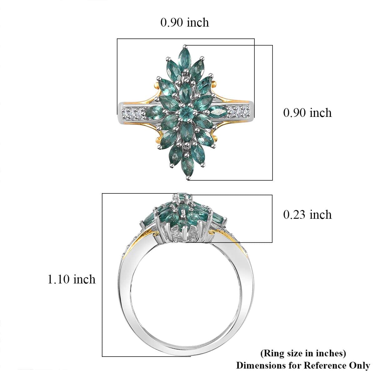 Indian Ocean Apatite, White Zircon Elongated Ring in Vermeil YG and Platinum Over Sterling Silver (Size 10.0) 1.70 ctw image number 5