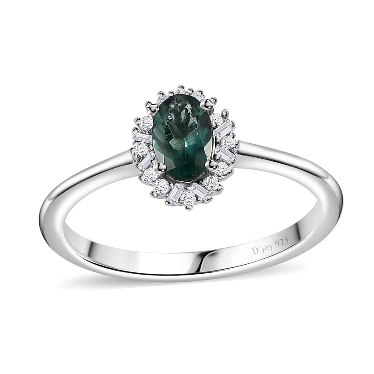 Ocean Blue Apatite, Diamond Halo Ring in Platinum Over Sterling Silver (Size 10.0) 0.60 ctw image number 0