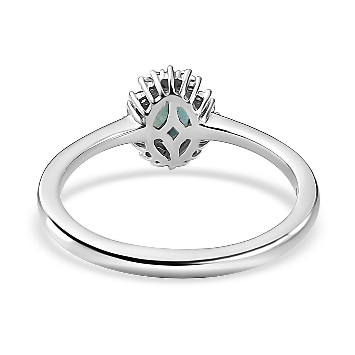 Indian Ocean Apatite and Diamond Halo Ring in Platinum Over Sterling Silver (Size 10.0) 0.60 ctw