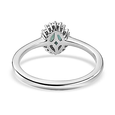 Indian Ocean Apatite and Diamond Halo Ring in Platinum Over Sterling Silver (Size 10.0) 0.60 ctw