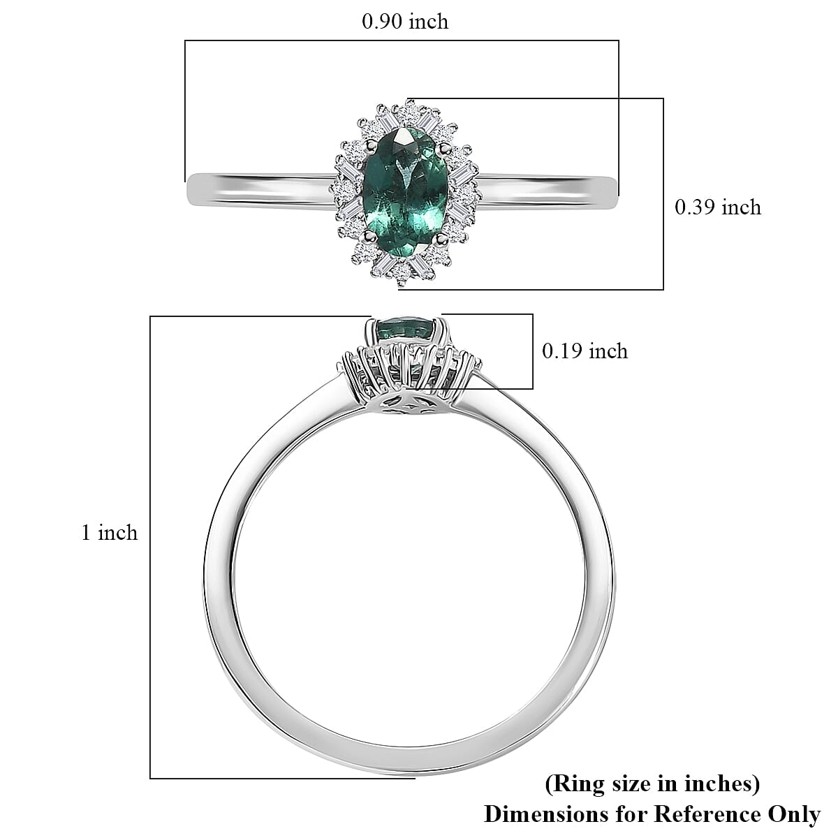 Indian Ocean Apatite and Diamond Halo Ring in Platinum Over Sterling Silver (Size 10.0) 0.60 ctw