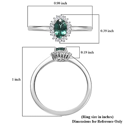 Indian Ocean Apatite and Diamond Halo Ring in Platinum Over Sterling Silver (Size 10.0) 0.60 ctw