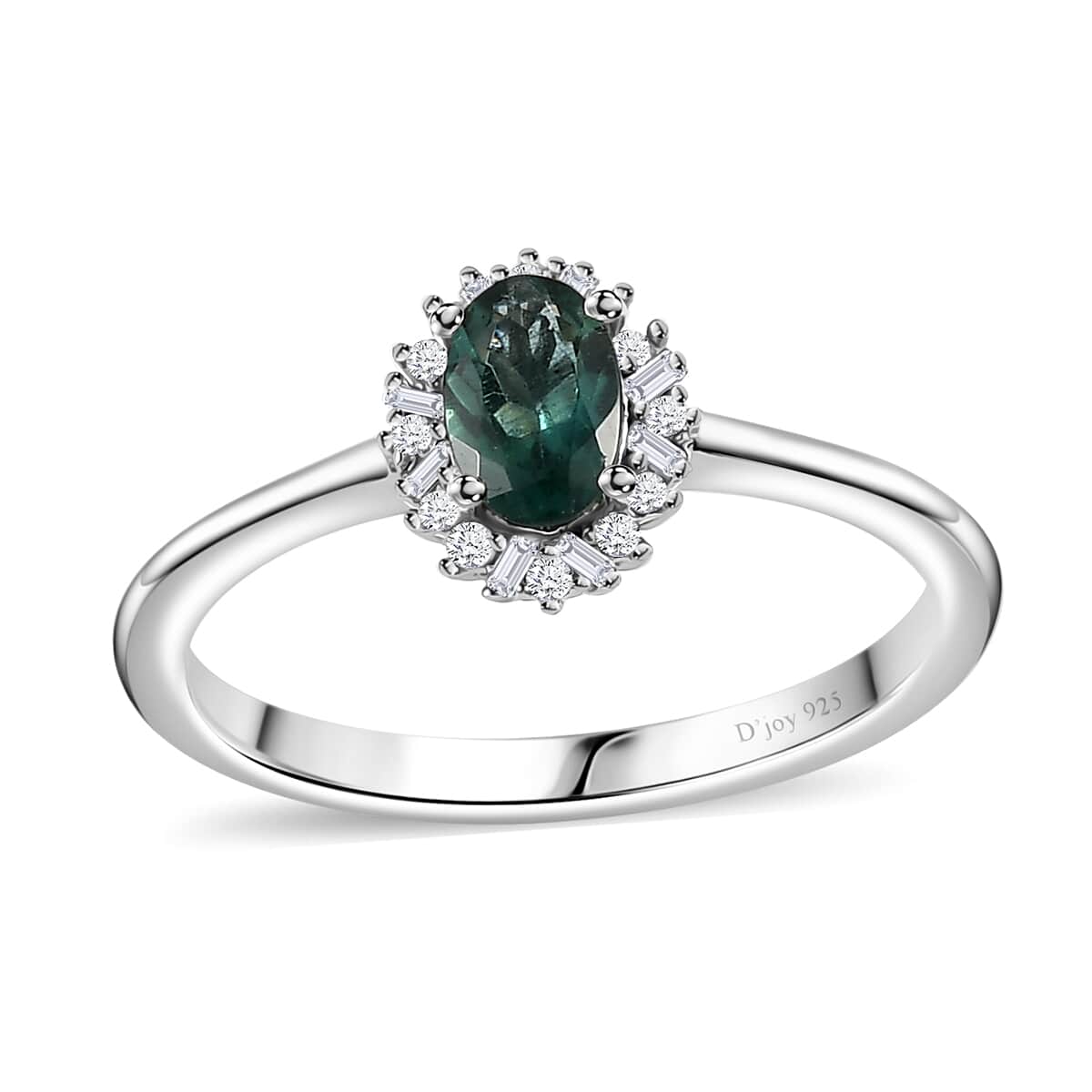 Indian Ocean Apatite and Diamond Halo Ring in Platinum Over Sterling Silver (Size 5.0) 0.60 ctw image number 0