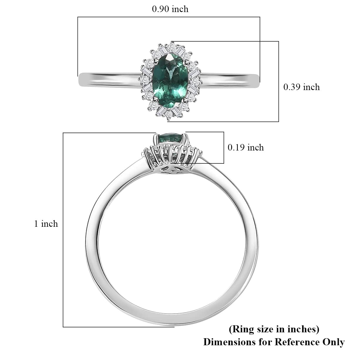 Indian Ocean Apatite and Diamond Halo Ring in Platinum Over Sterling Silver (Size 6.0) 0.60 ctw image number 5